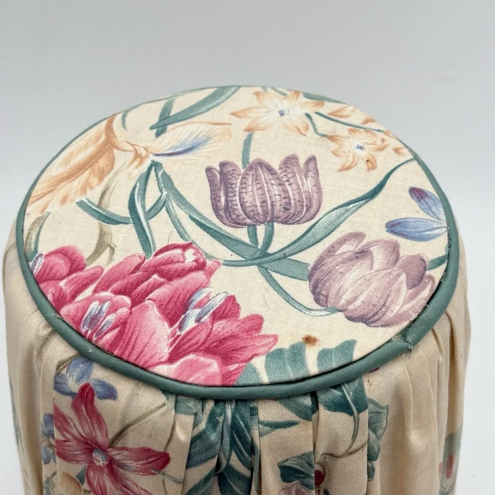 VTG CROSCILL Cottage Floral Pleated Waste Trash Bin ‎ Basket Tapestry Pink Beige